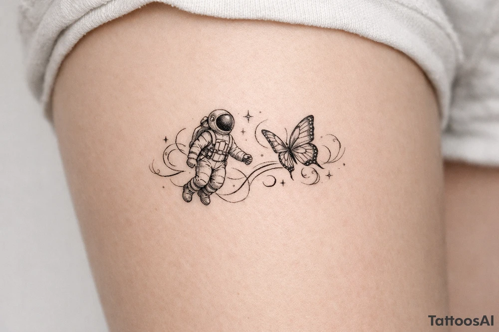 Coachella music festival, without the title of the festival, with astronaut, butterfly tattoo idea