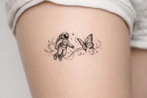 Coachella music festival, without the title of the festival, with astronaut, butterfly tattoo idea