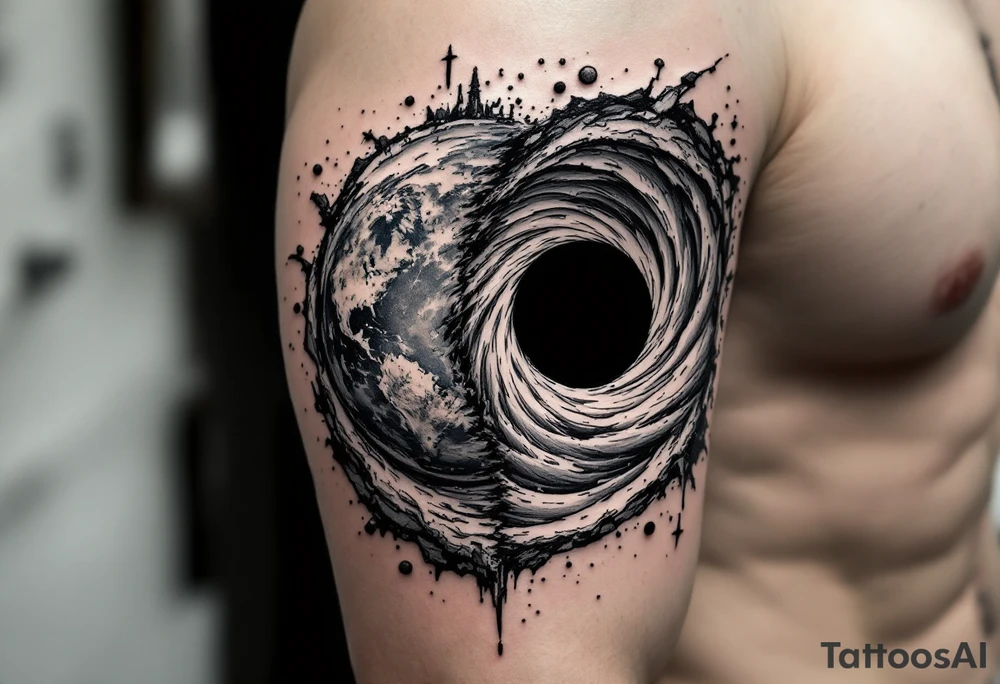 2 different worlds on both sides of a black hole tattoo idea