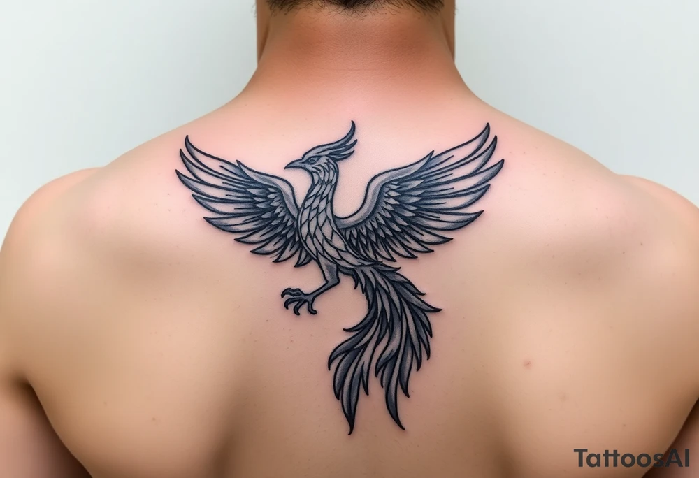 magnificent phoenix rising from golden flames with trailing embers tattoo idea