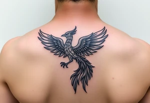 magnificent phoenix rising from golden flames with trailing embers tattoo idea