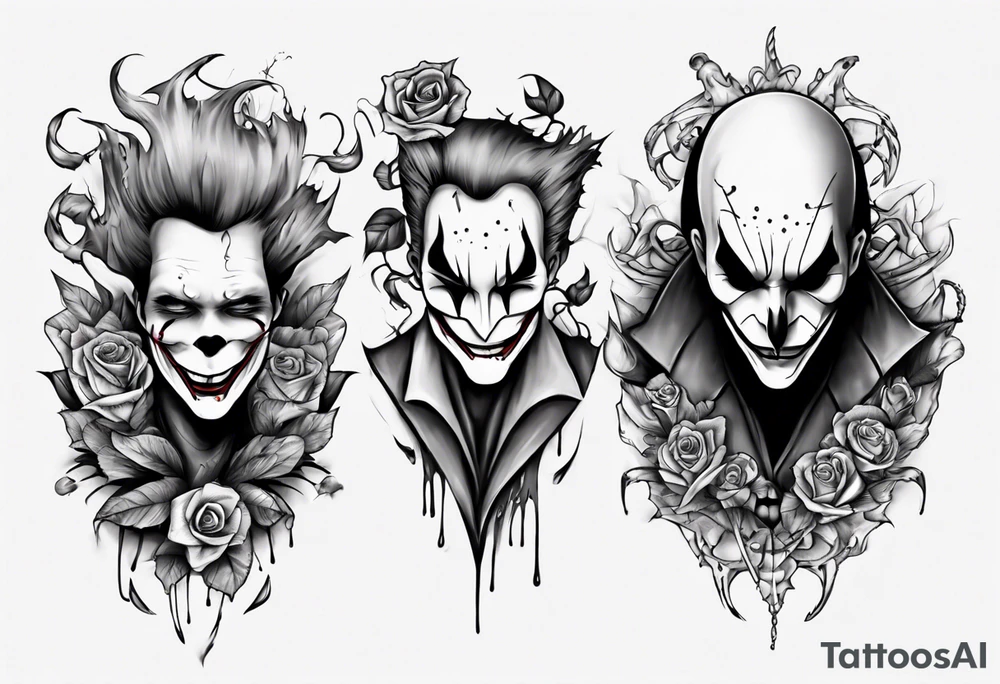 no face joker jangling with 3 sculls tattoo idea