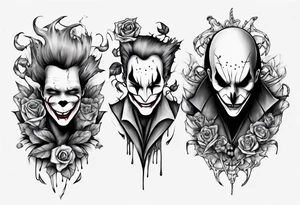 no face joker jangling with 3 sculls tattoo idea