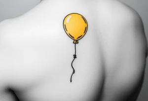 small yellow balloon with letters osaat on bicep tattoo idea