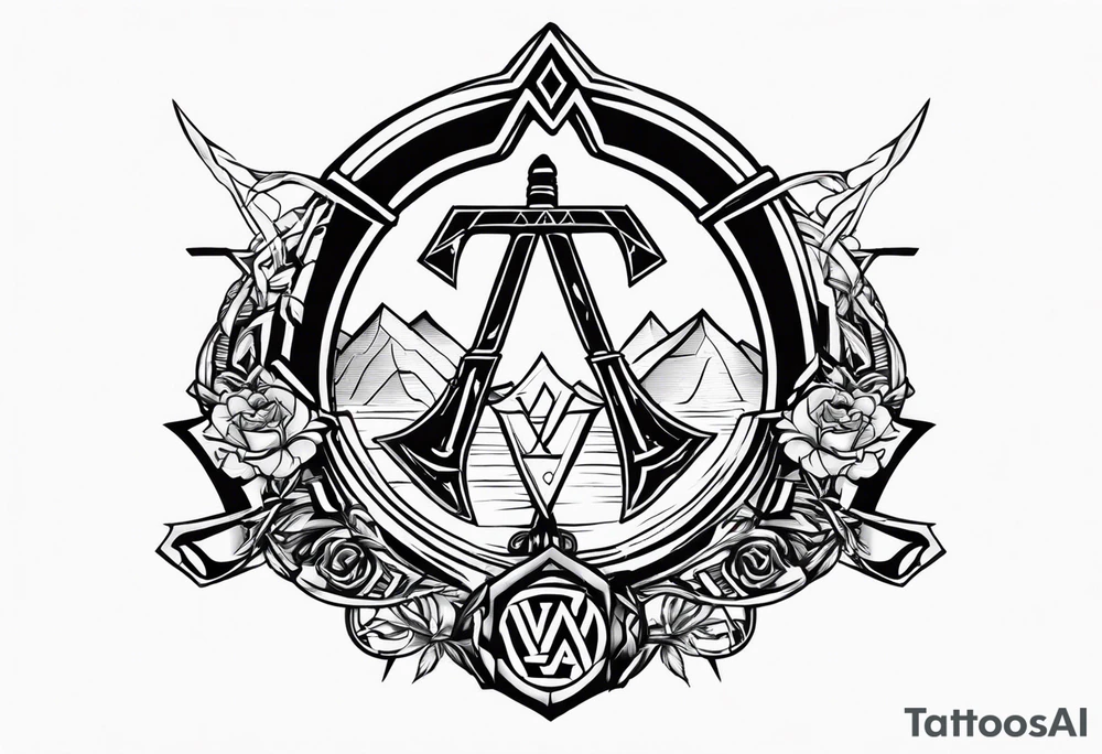 Valhalla valknut shield sword  axe barbed wire tattoo idea