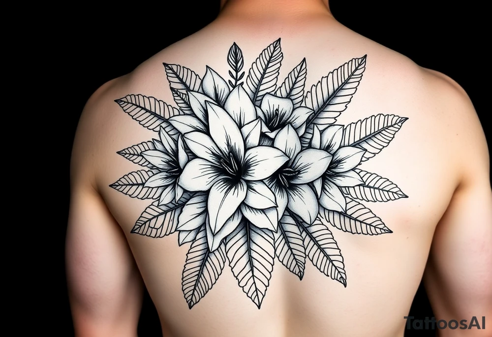 Bouquet made of birth flowers for the months of April May, June and August with exotic foliage like fern leaves and Monstera for arm sleeve
Make them more visible tattoo idea
