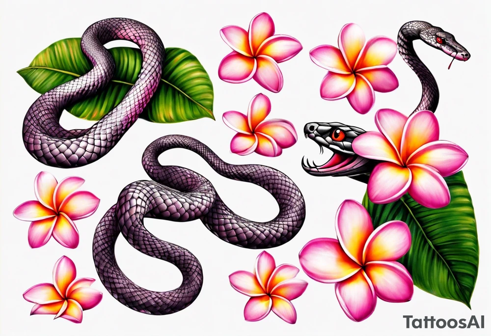 pink plumeria
snake around it tattoo idea