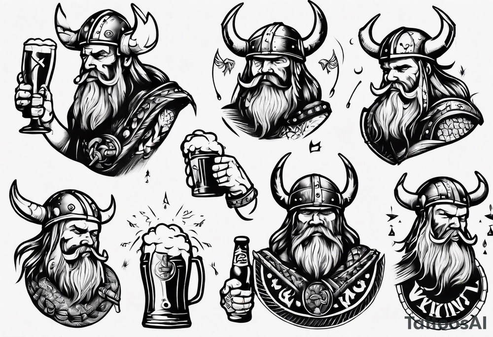 viking drinking beer tattoo idea