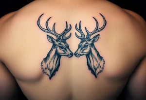 Two detailed deer hitting horns to show dominance. tattoo idea