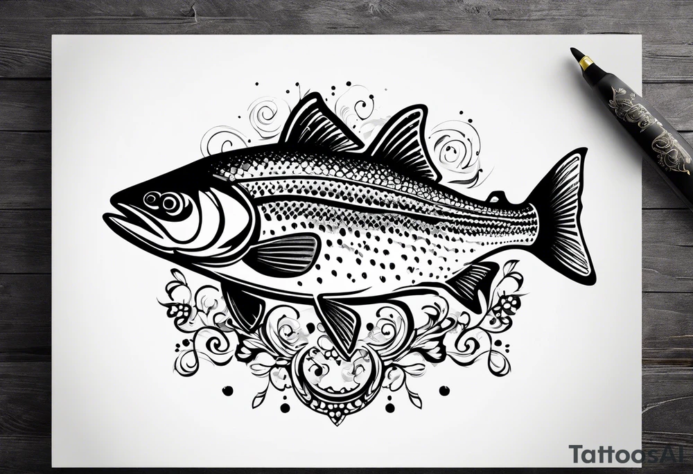 "A small tattoo featuring a lovestruck trout as the main theme, drawn without lines, using only color combinations." tattoo idea