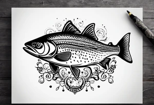"A small tattoo featuring a lovestruck trout as the main theme, drawn without lines, using only color combinations." tattoo idea
