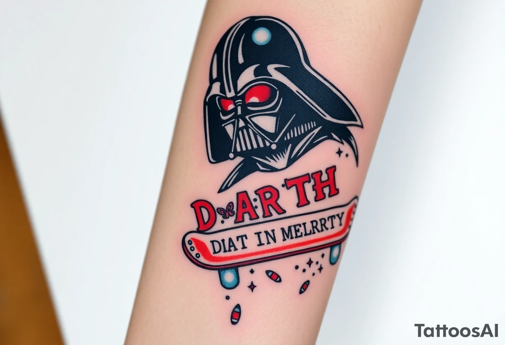 Darth Vader skateboarding > memorial in heaven > bullets
colorful
skateboard words "Darth Carter"
add date 12/29/88-01/06/24 tattoo idea