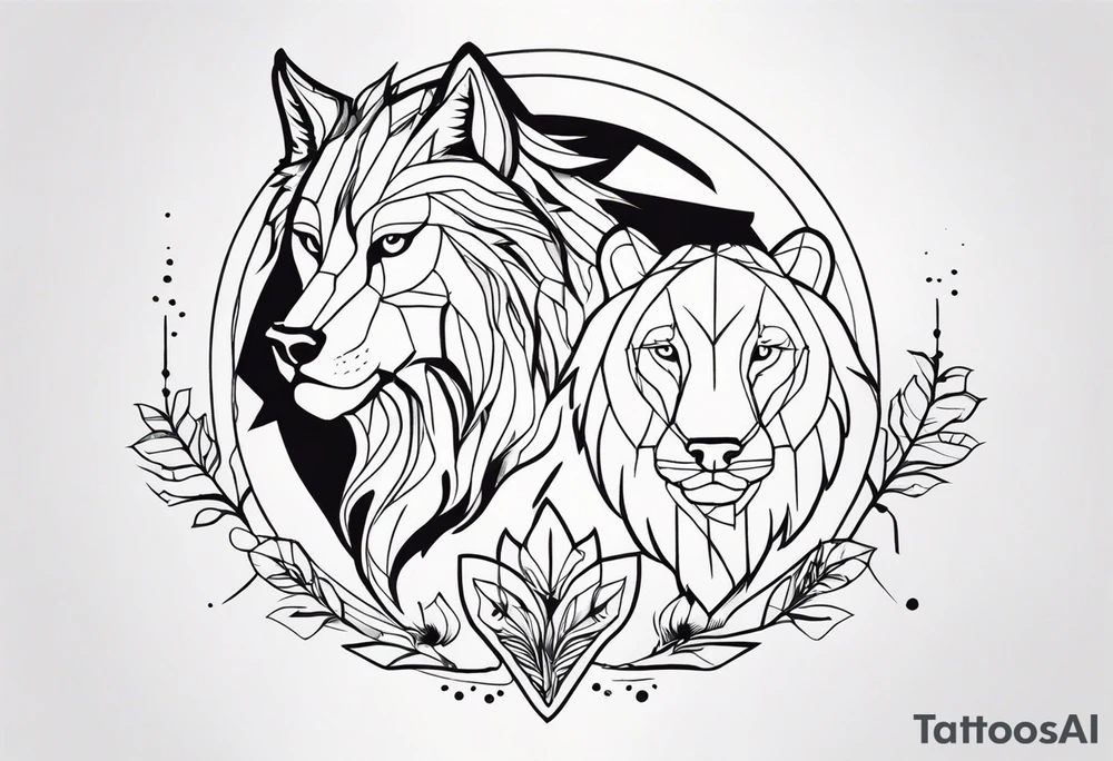 Wolf and lion tattoo idea