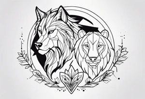 Wolf and lion tattoo idea