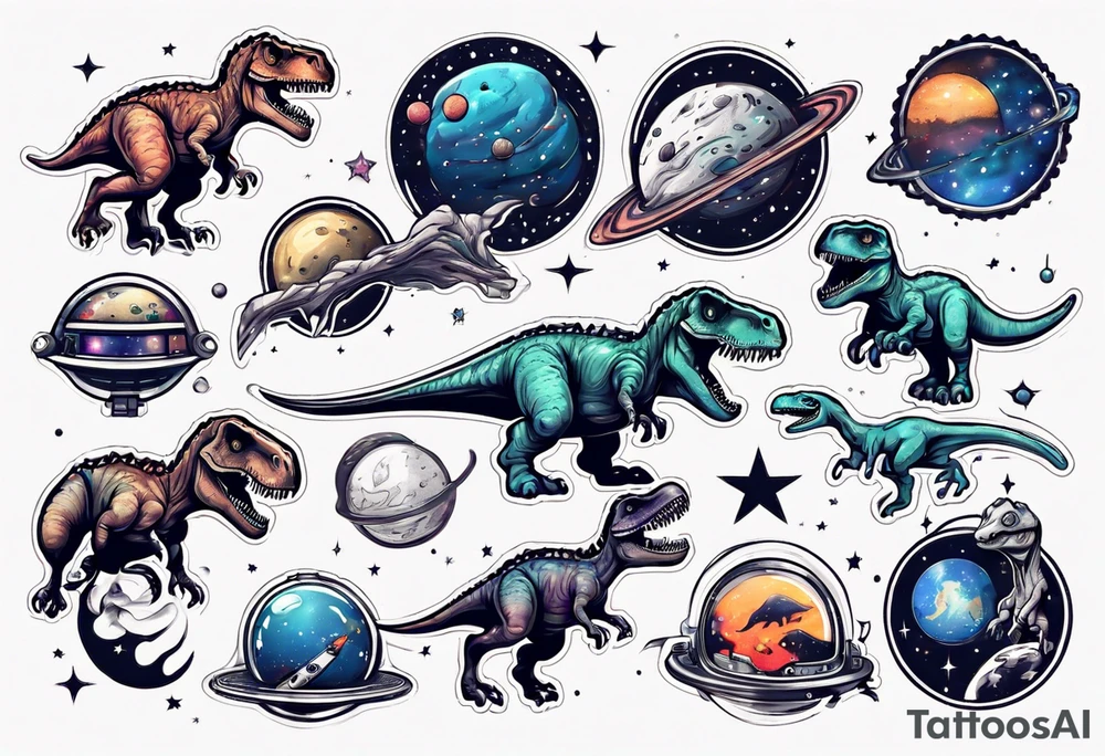 space themed with dinosaurs tattoo idea