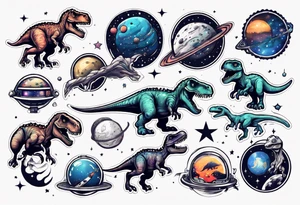 space themed with dinosaurs tattoo idea
