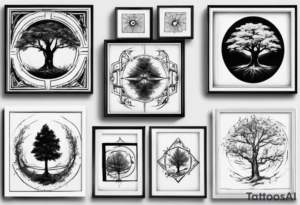 POV under a tree square framed minimalistic tattoo idea