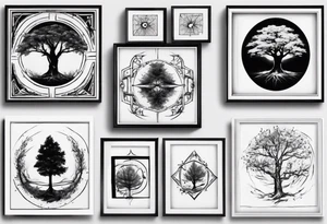 POV under a tree square framed minimalistic tattoo idea