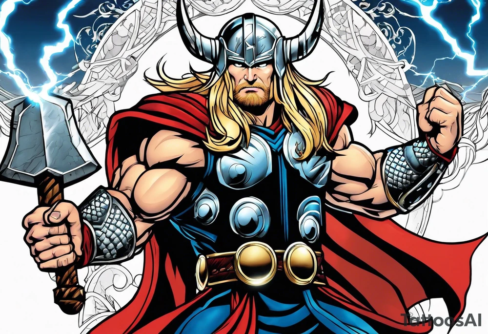 The Mighty Thor  with lightning in the background tattoo idea