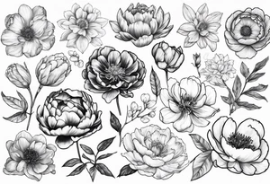 Birth flowers from January, February, September, October and December and peony tattoo idea