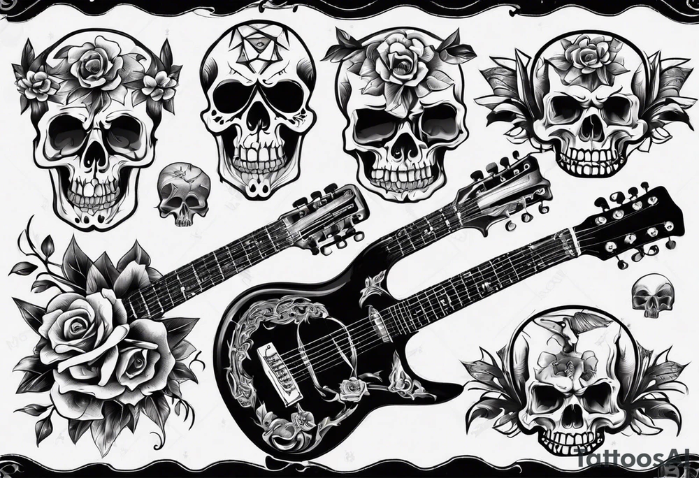 Guitar with skulls tattoo idea