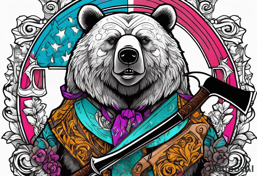anthropomorphic bear with a two-handed ax tattoo idea