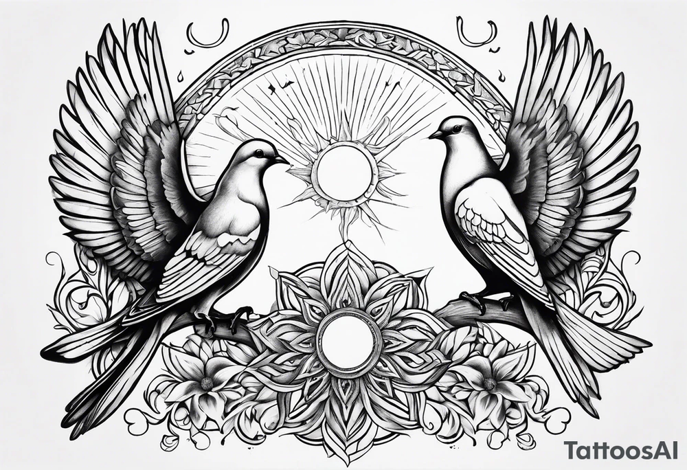 2 doves compas sun tattoo idea