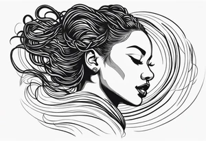 Draw a women head with dread locks flying in the air tattoo idea