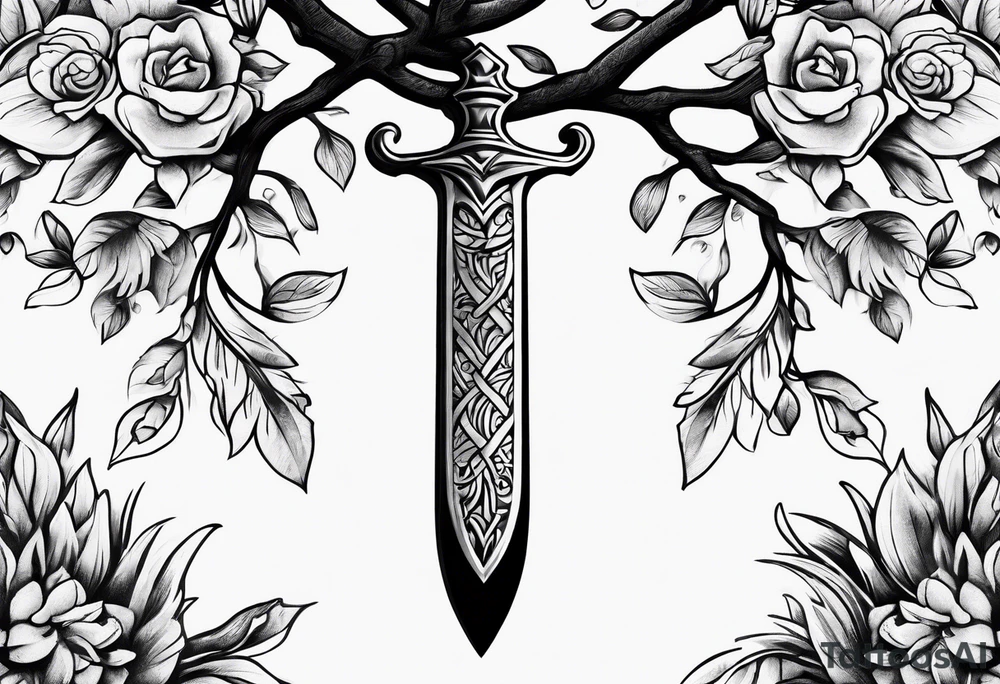 tree-like dagger tattoo idea