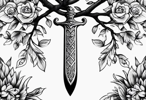 tree-like dagger tattoo idea