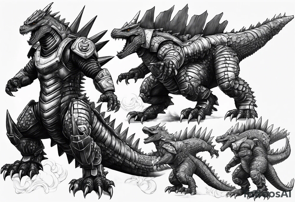 mechagodzilla, full body, roaring tattoo idea