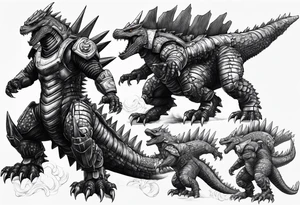 mechagodzilla, full body, roaring tattoo idea