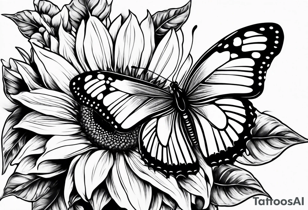 Half butterfly half sunflower tattoo idea