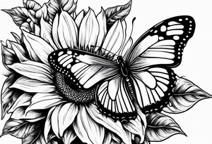 Half butterfly half sunflower tattoo idea