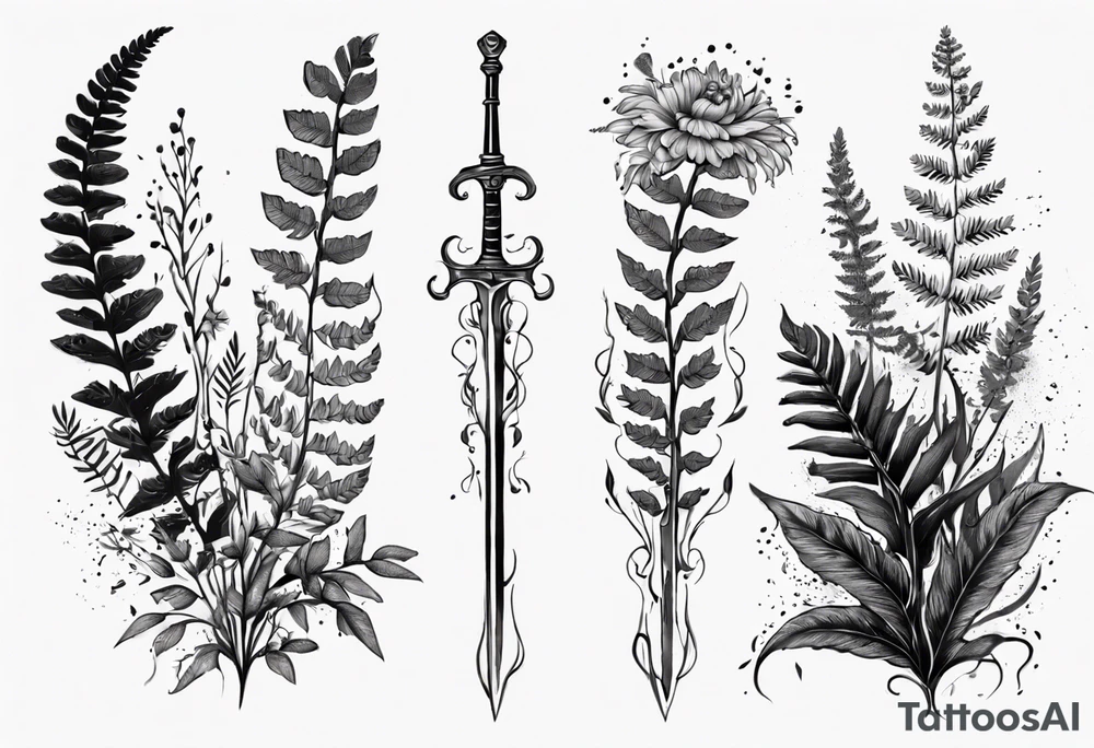 Sword fern and wild flower for a forearm tattoo idea