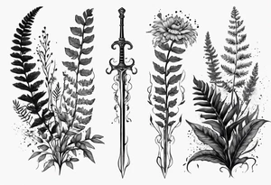 Sword fern and wild flower for a forearm tattoo idea