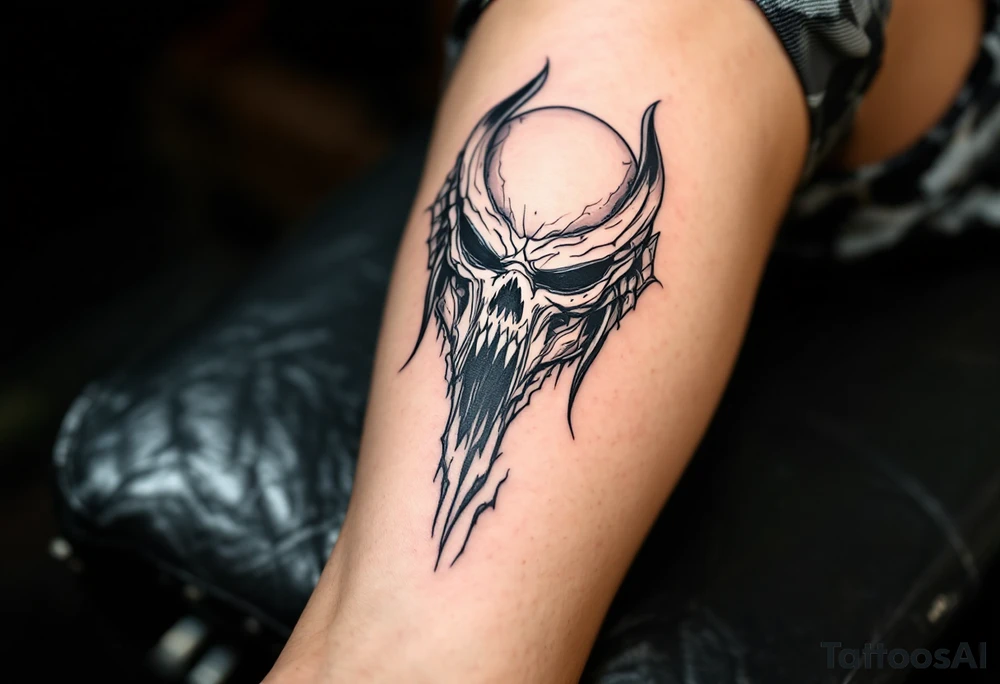 Ghost Predator – A stealth-based hunter with muted gray-blue camouflage skin, almost no armor, and a skull-like bio-mask designed to terrify prey. Uses silent weapons instead of plasma-based technology. tattoo idea