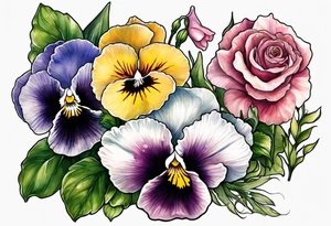 pansies, carnations, orchids, roses, water lillies and foxglove/Lily of the valley. tattoo idea