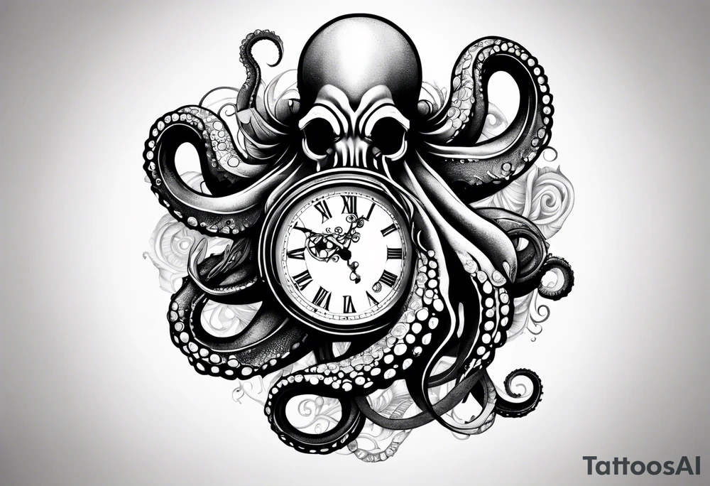 to be drawn in the arm, pocket watch wrapped under an aggressive octopus in side view tattoo idea