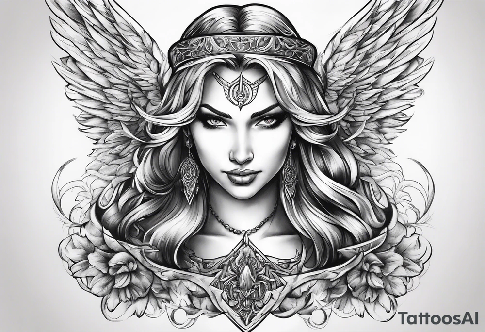 Angel with evil grin tattoo idea