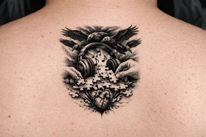 Dark thoughts move like voltures, music helps put my puzzle of life back together before the pressure in my bloodstream explodes tattoo idea