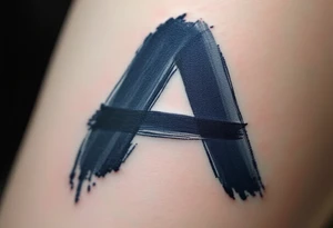 A brushstroke "A" in deep navy blue, fading into a smoky gray. tattoo idea