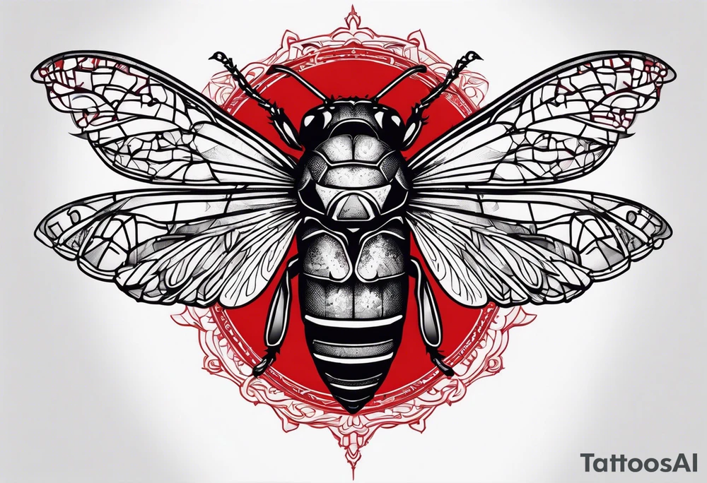 cicada on top of red black gothic design tattoo idea