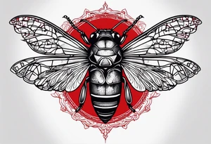 cicada on top of red black gothic design tattoo idea