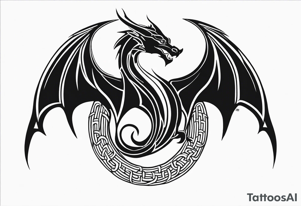 Celtic dragon tattoo with head on chest and tail that wraps over trapezius onto back tattoo idea