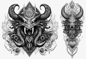 Long tattoo for forearm. Lovecraftian creature, with technological elements. tattoo idea