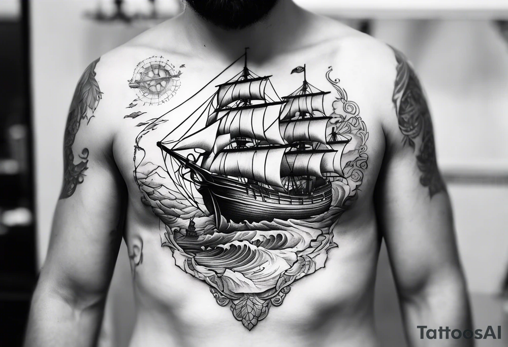 Tattoo that is for chest in is treasure map.(NO SHIPS) tattoo idea