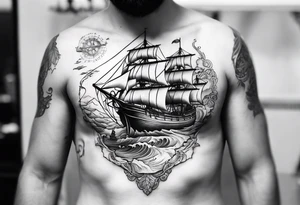 Tattoo that is for chest in is treasure map.(NO SHIPS) tattoo idea
