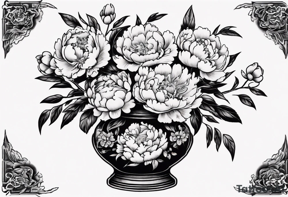 Old school vase with peonies in it tattoo idea