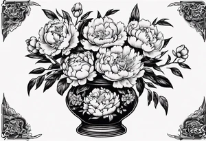Old school vase with peonies in it tattoo idea